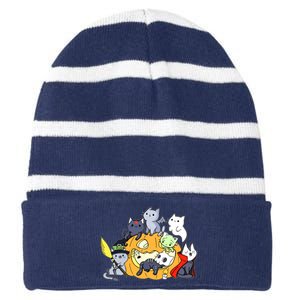 Halloween Cats Anime Cat Kawaii Neko Pumpkin Cat Lover Halloween Striped Beanie with Solid Band