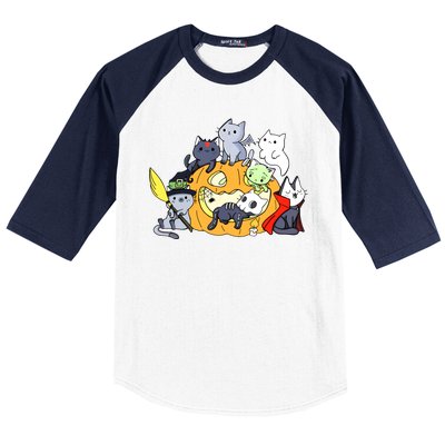 Halloween Cats Anime Cat Kawaii Neko Pumpkin Cat Lover Halloween Baseball Sleeve Shirt