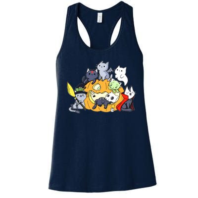 Halloween Cats Anime Cat Kawaii Neko Pumpkin Cat Lover Halloween Women's Racerback Tank