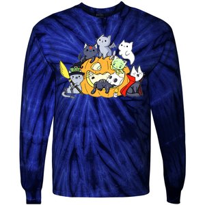 Halloween Cats Anime Cat Kawaii Neko Pumpkin Cat Lover Halloween Tie-Dye Long Sleeve Shirt