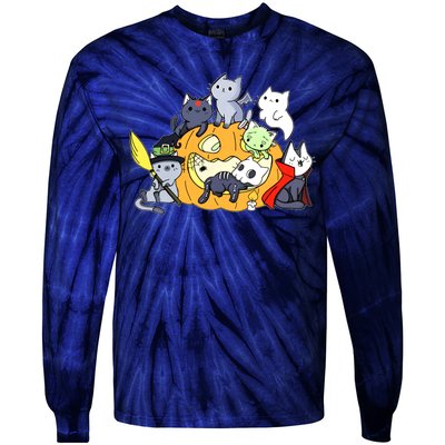 Halloween Cats Anime Cat Kawaii Neko Pumpkin Cat Lover Halloween Tie-Dye Long Sleeve Shirt