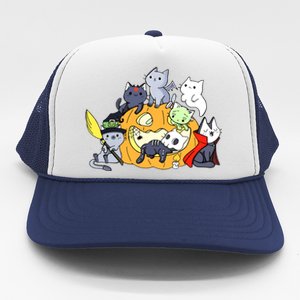 Halloween Cats Anime Cat Kawaii Neko Pumpkin Cat Lover Halloween Trucker Hat