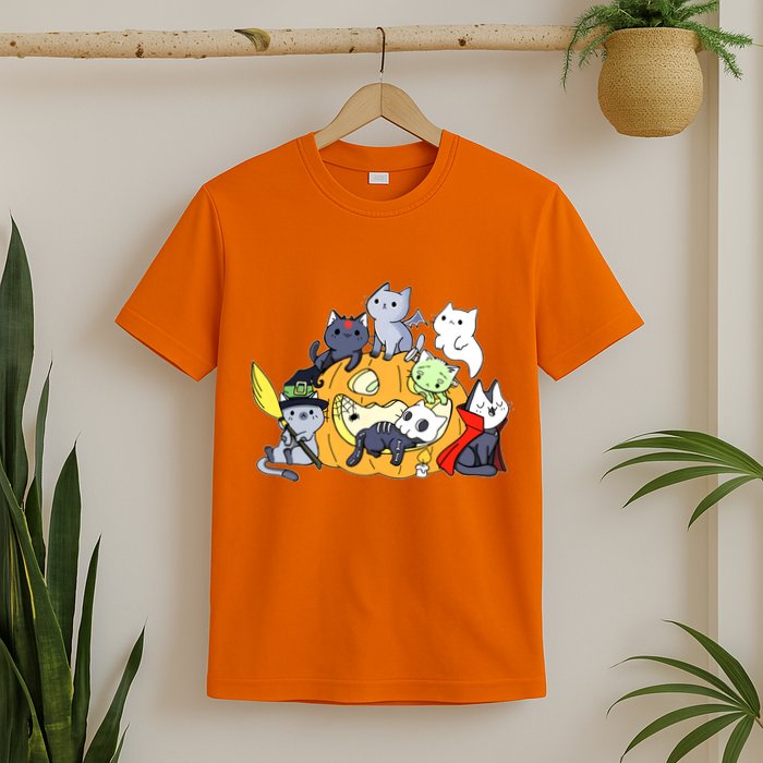 Halloween Cats Anime Cat Kawaii Neko Pumpkin Cat Lover Halloween T-Shirt