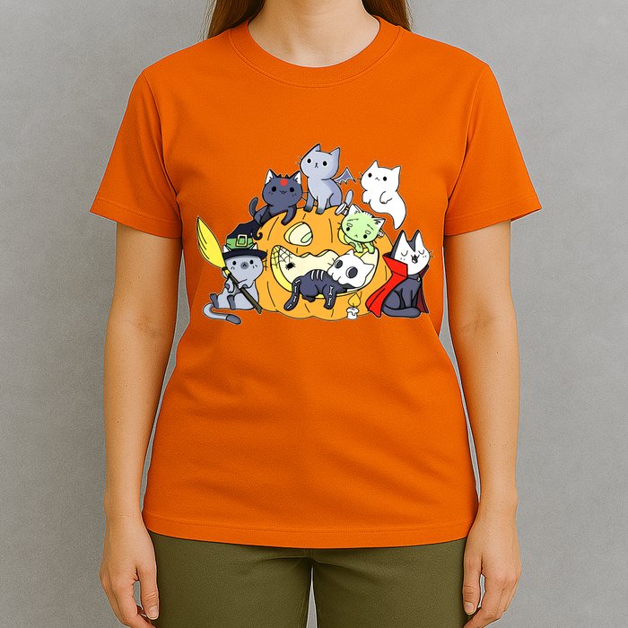 Halloween Cats Anime Cat Kawaii Neko Pumpkin Cat Lover Halloween T-Shirt