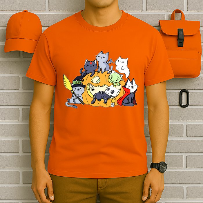 Halloween Cats Anime Cat Kawaii Neko Pumpkin Cat Lover Halloween T-Shirt
