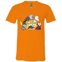 Halloween Cats Anime Cat Kawaii Neko Pumpkin Cat Lover Halloween V-Neck T-Shirt