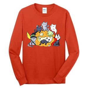 Halloween Cats Anime Cat Kawaii Neko Pumpkin Cat Lover Halloween Tall Long Sleeve T-Shirt