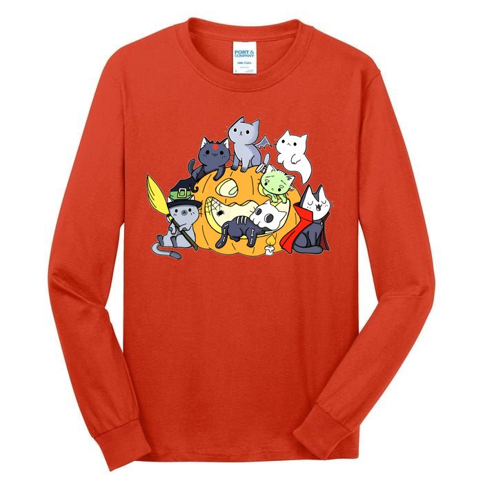 Halloween Cats Anime Cat Kawaii Neko Pumpkin Cat Lover Halloween Tall Long Sleeve T-Shirt