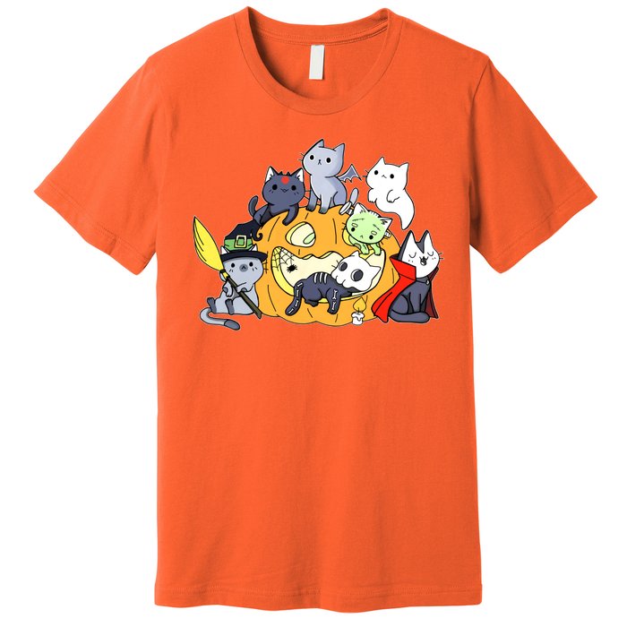 Halloween Cats Anime Cat Kawaii Neko Pumpkin Cat Lover Halloween Premium T-Shirt