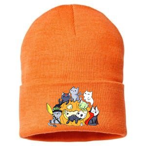 Halloween Cats Anime Cat Kawaii Neko Pumpkin Cat Lover Halloween Sustainable Knit Beanie