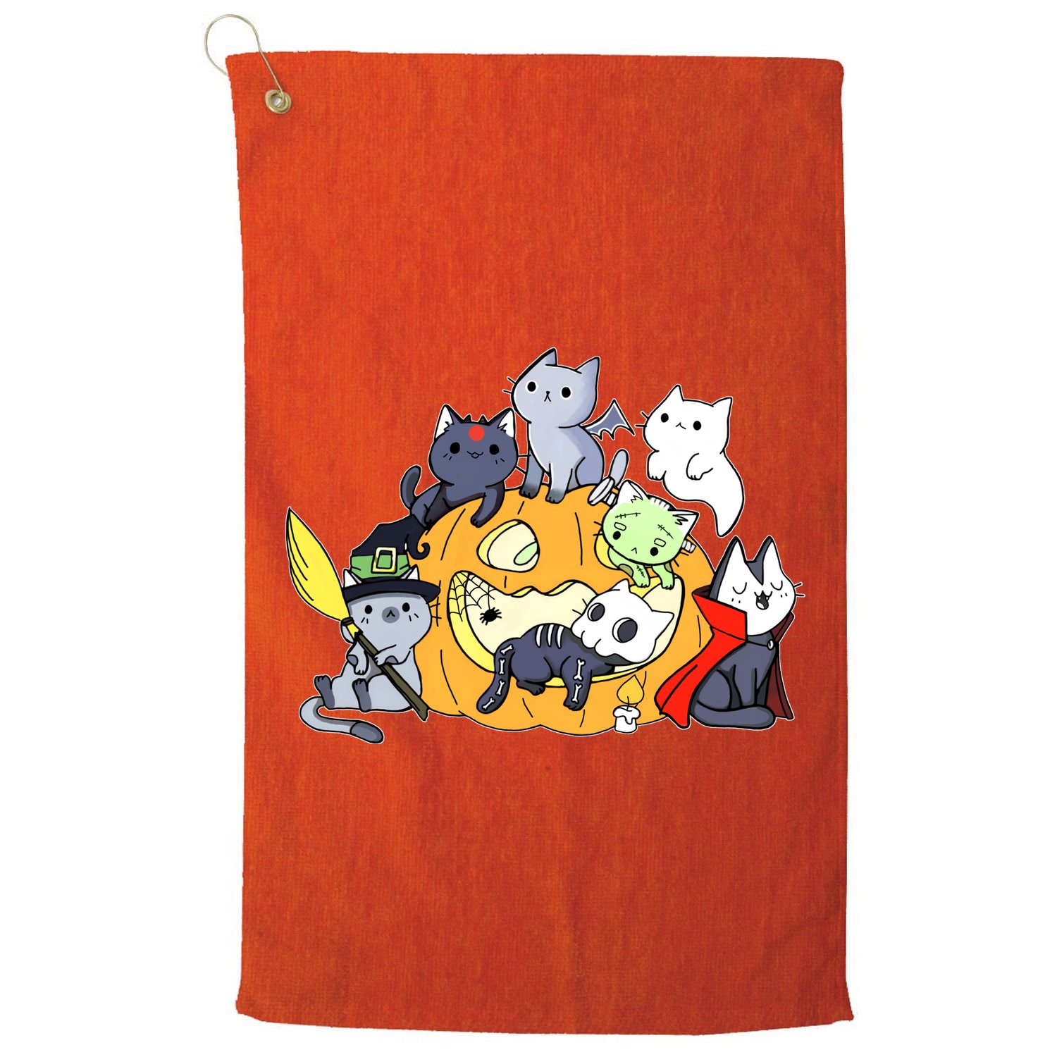 Halloween Cats Anime Cat Kawaii Neko Pumpkin Cat Lover Halloween Golf Towel