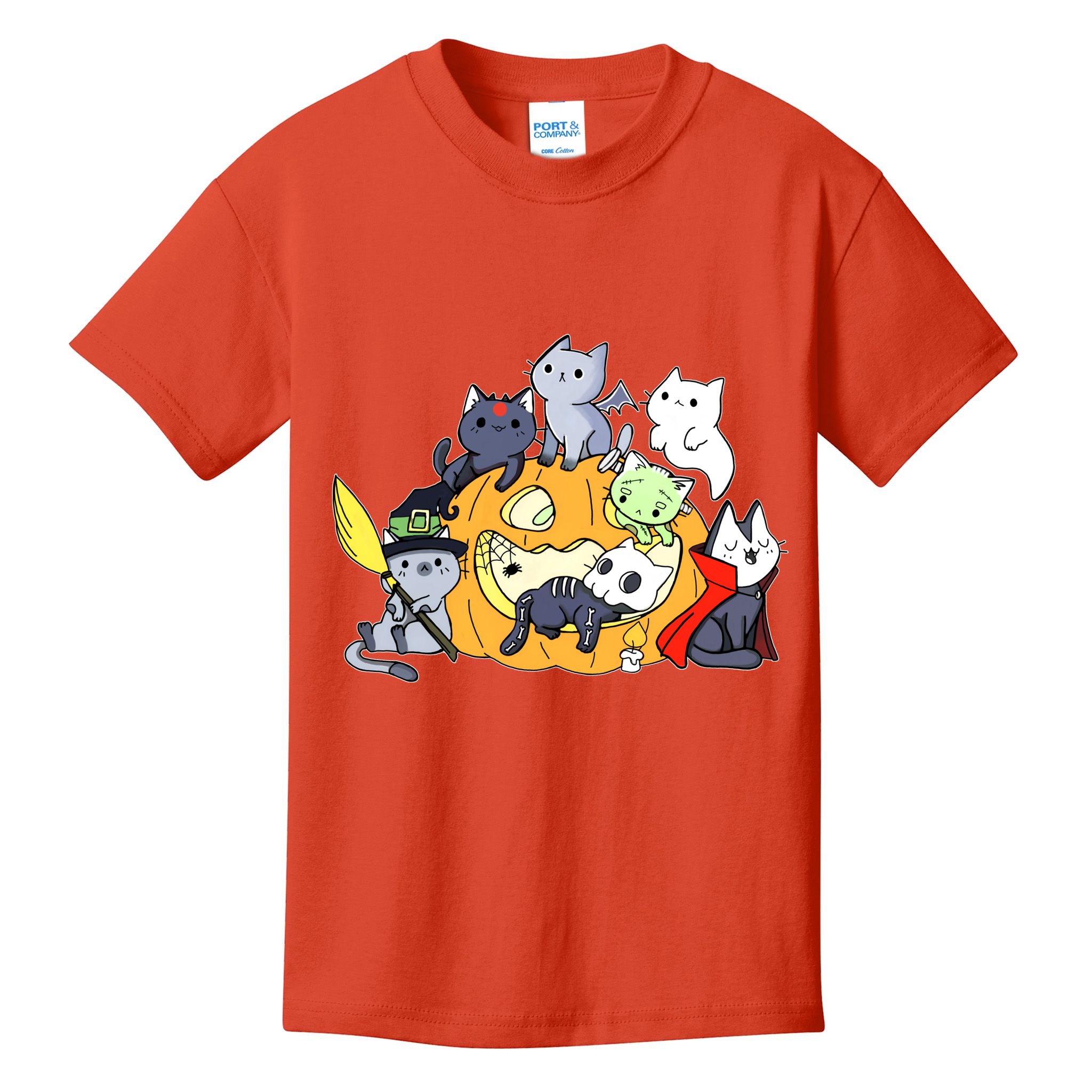Halloween Cats Anime Cat Kawaii Neko Pumpkin Cat Lover Halloween Kids T-Shirt