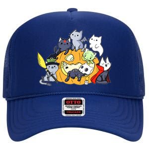 Halloween Cats Anime Cat Kawaii Neko Pumpkin Cat Lover Halloween High Crown Mesh Back Trucker Hat