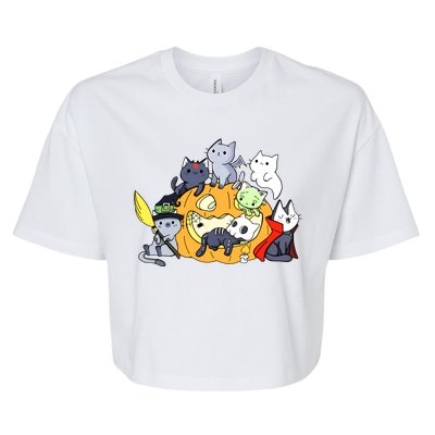 Halloween Cats Anime Cat Kawaii Neko Pumpkin Cat Lover Halloween Bella+Canvas Jersey Crop Tee