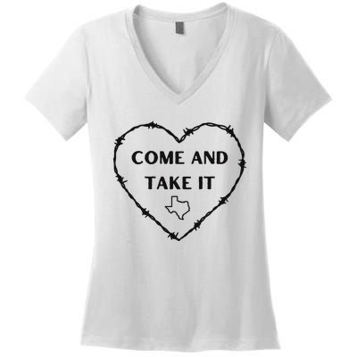 Heart Come And Take It Razor Barbed Wire Political Women's V-Neck T-Shirt