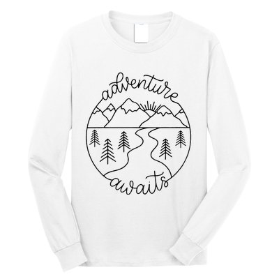 Happy Camper Adventure Awaits Summer Vacation Gift For Women Long Sleeve Shirt