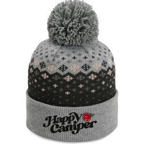 Happy Camper Artwork Red Rose Floral Designs Cute Gift The Baniff Cuffed Pom Beanie