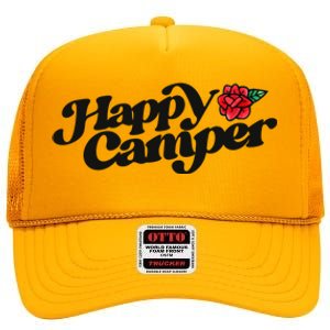 Happy Camper Artwork Red Rose Floral Designs Cute Gift High Crown Mesh Back Trucker Hat