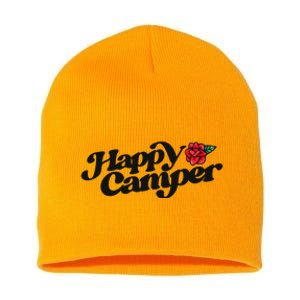 Happy Camper Artwork Red Rose Floral Designs Cute Gift Short Acrylic Beanie