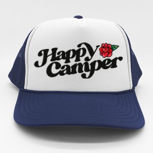 Happy Camper Artwork Red Rose Floral Designs Cute Gift Trucker Hat