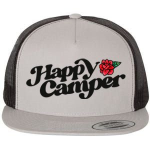 Happy Camper Artwork Red Rose Floral Designs Cute Gift Flat Bill Trucker Hat