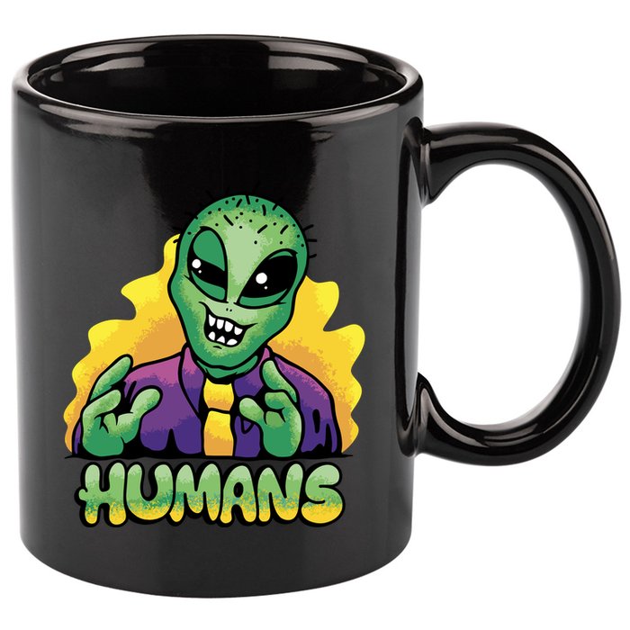 Humans Crazy Alien Funny 11oz C Handle Ceramic Mug