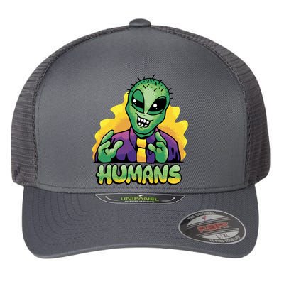 Humans Crazy Alien Funny Flexfit Unipanel Trucker Cap