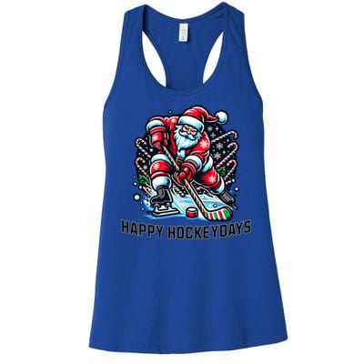 Hockey Christmas And Holidays And Xmas Funny Santa Gift Women's Racerback Tank