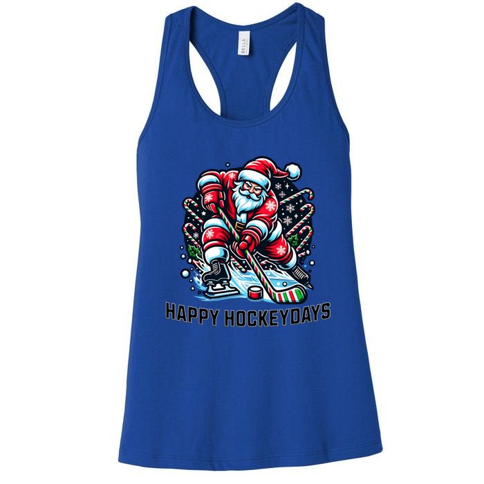 Hockey Christmas And Holidays And Xmas Funny Santa Gift Women's Racerback Tank