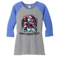 Hockey Christmas And Holidays And Xmas Funny Santa Gift Women's Tri-Blend 3/4-Sleeve Raglan Shirt