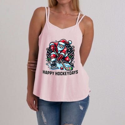 Hockey Christmas And Holidays And Xmas Funny Santa Gift Women's Strappy Tank