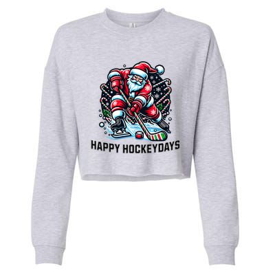 Hockey Christmas And Holidays And Xmas Funny Santa Gift Cropped Pullover Crew