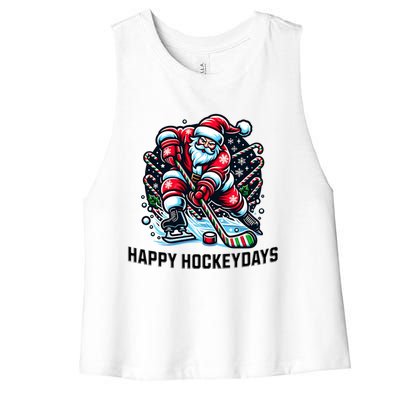 Hockey Christmas And Holidays And Xmas Funny Santa Gift Women's Racerback Cropped Tank