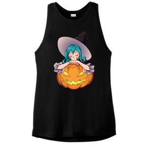 Halloween Cute Anime Witch Pumpkin Ladies PosiCharge Tri-Blend Wicking Tank