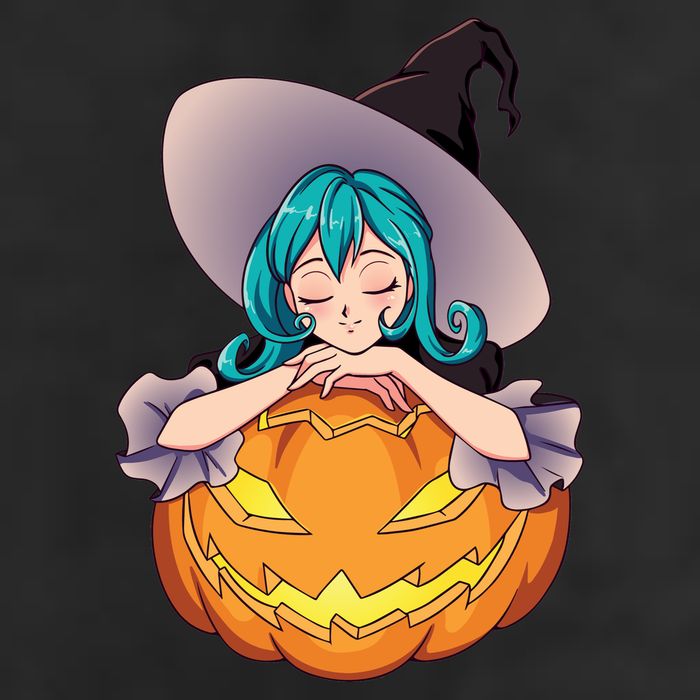 Halloween Cute Anime Witch Pumpkin 7 Panel Mesh Trucker Snapback Hat