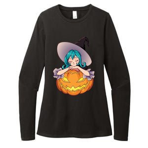 Halloween Cute Anime Witch Pumpkin Womens CVC Long Sleeve Shirt