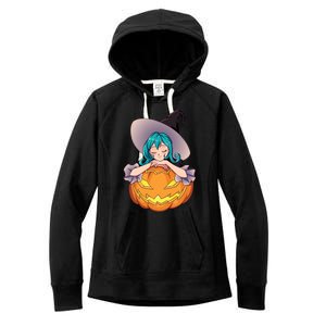 Halloween Cute Anime Witch Pumpkin Women's Fleece Hoodie