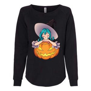 Halloween Cute Anime Witch Pumpkin Womens California Wash Sweatshirt