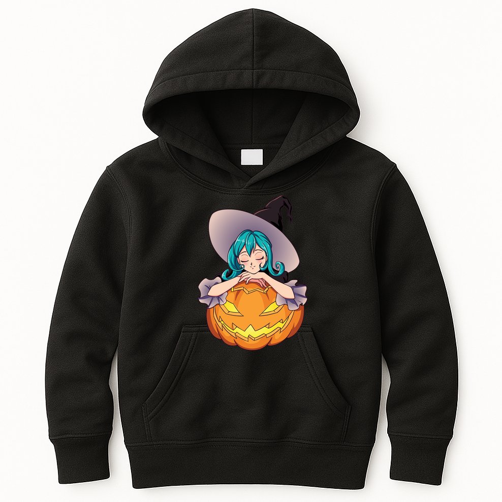 Halloween Cute Anime Witch Pumpkin Kids Hoodie