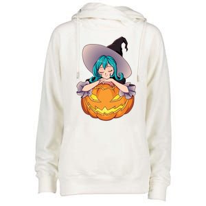 Halloween Cute Anime Witch Pumpkin Womens Funnel Neck Pullover Hood