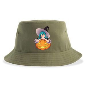 Halloween Cute Anime Witch Pumpkin Sustainable Bucket Hat