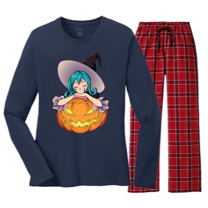 Halloween Cute Anime Witch Pumpkin Women's Long Sleeve Flannel Pajama Set 