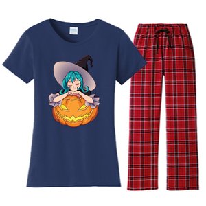 Halloween Cute Anime Witch Pumpkin Women's Flannel Pajama Set