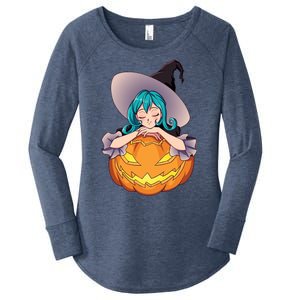 Halloween Cute Anime Witch Pumpkin Women's Perfect Tri Tunic Long Sleeve Shirt