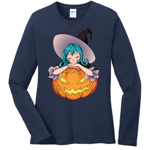 Halloween Cute Anime Witch Pumpkin Ladies Long Sleeve Shirt