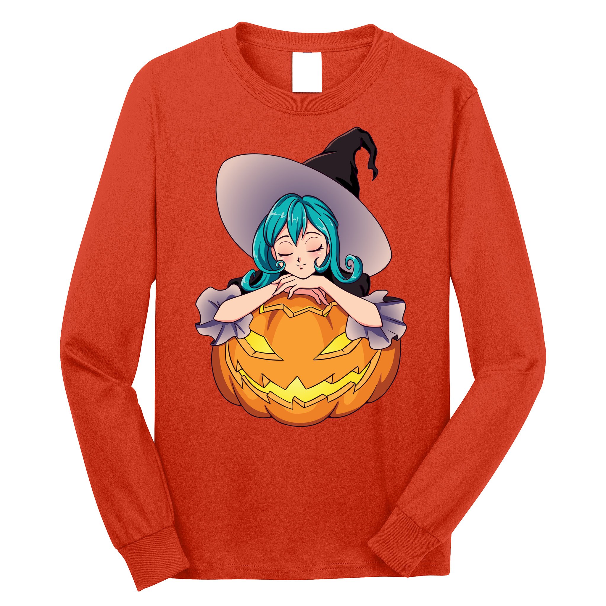 Halloween Cute Anime Witch Pumpkin Long Sleeve Shirt