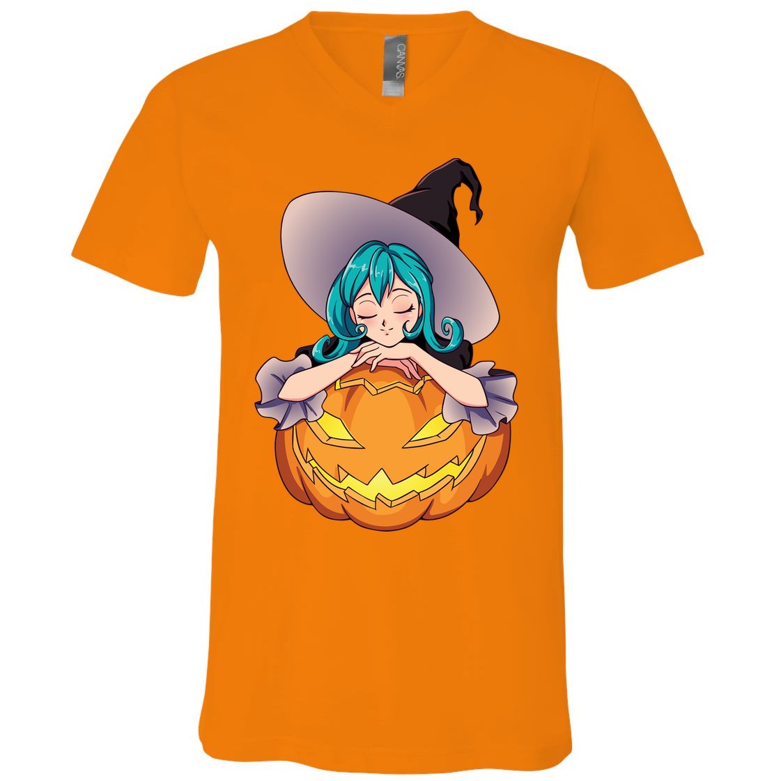Halloween Cute Anime Witch Pumpkin V-Neck T-Shirt