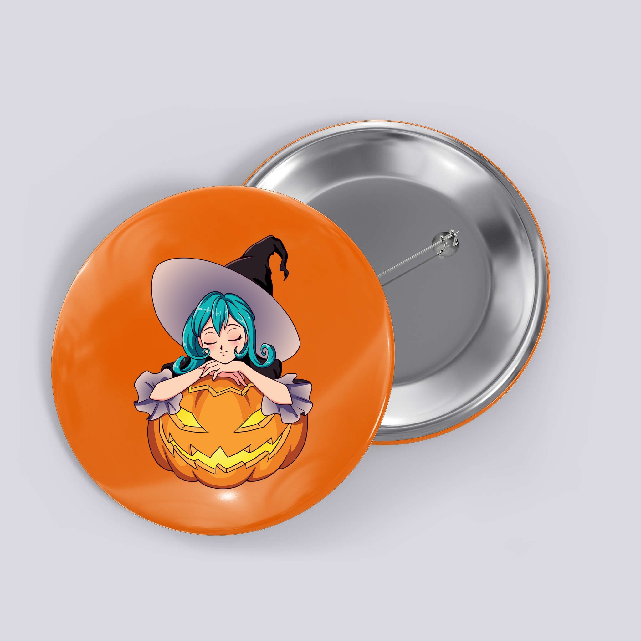Halloween Cute Anime Witch Pumpkin Button