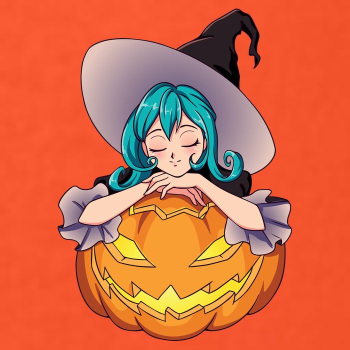 Halloween Cute Anime Witch Pumpkin Button
