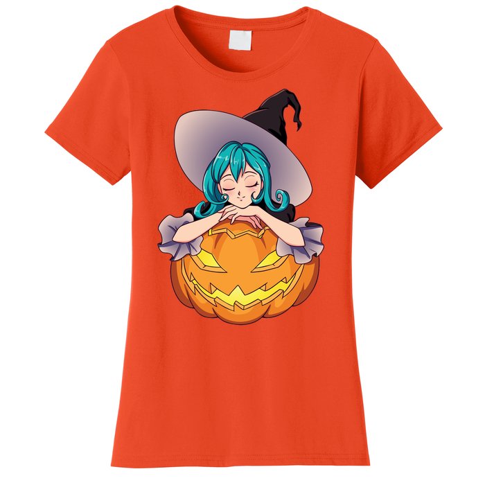 Halloween Cute Anime Witch Pumpkin Women's T-Shirt